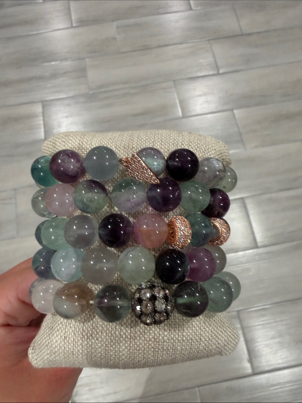 Multi-Color Fluorite Beaded Stretch Bracelet Stack